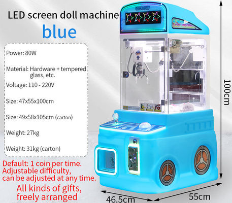 Machine de jeu pour enfants personnalisée bleue, à pièces, avec jouets en peluche, jeu d'arcade